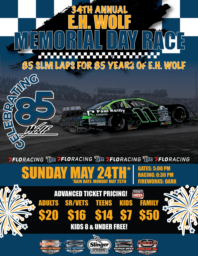 34rd Annual EH Wolf Memorial Day FIREWORKS promo
